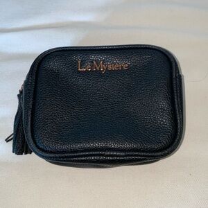 Black leather cosmetics bag